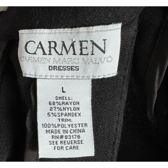 Carmen Marc Valvo Black Studded Midi Dress Sz L Cocktail Party Glam Evening Chic - Picture 8 of 9